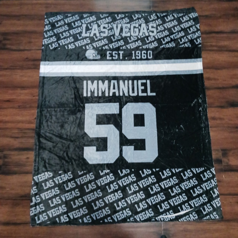 Las Vegas Raiders Immanuel 59 Custom Fleece Throw Blanket 50x40 Black Silver